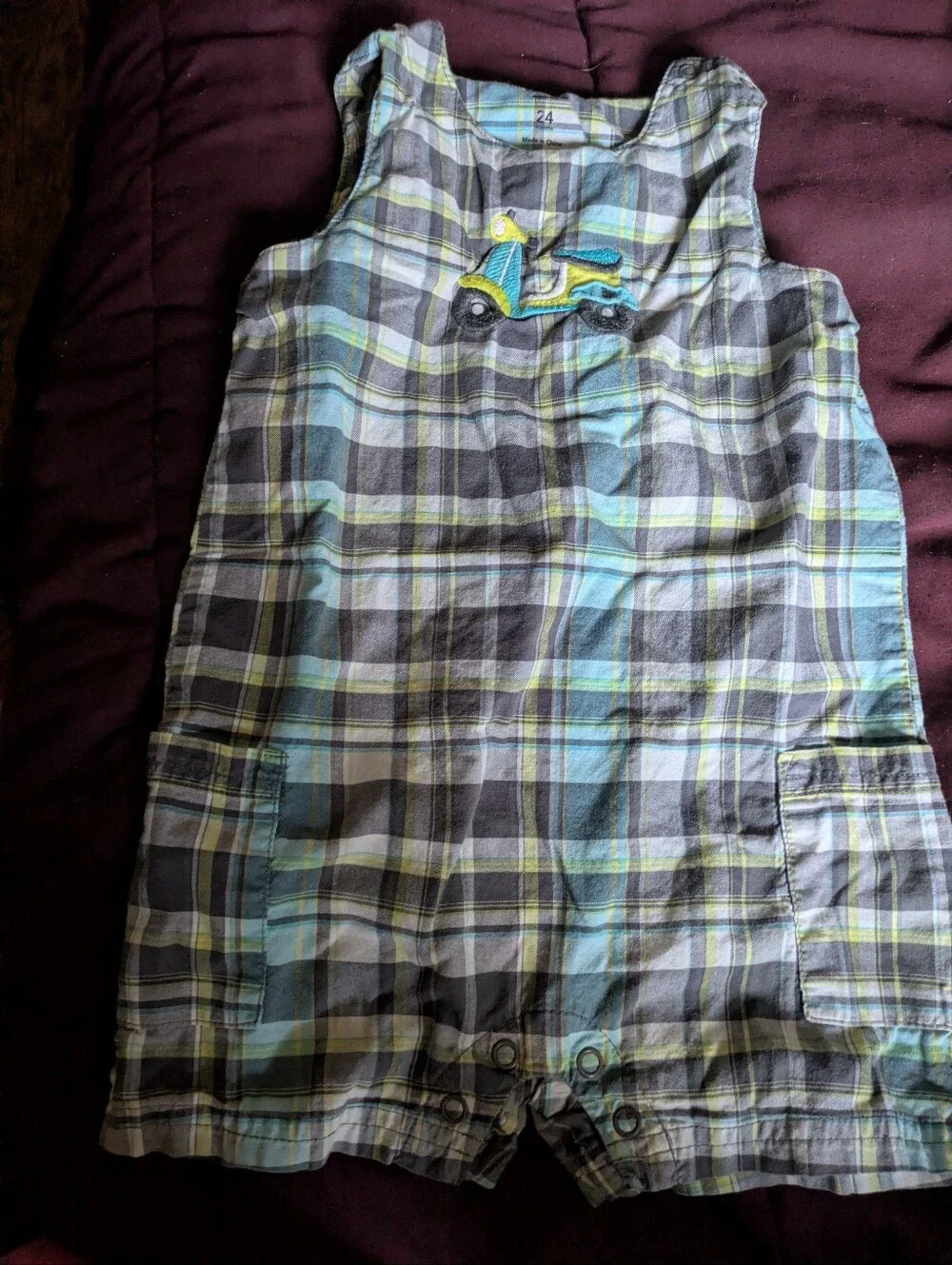 Cruising in Style! Cute Blue & Green Plaid Scooter Romper 🛵